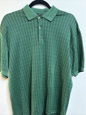 Vintage Como Sport Italian Polo Shirt Mens S Green Textured Knit Cotton Jacquard